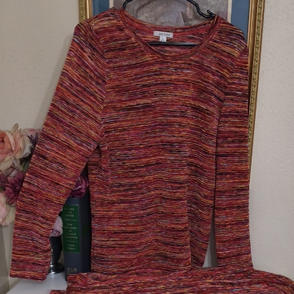 Colorful 2Piece Metallic Cardigan And Long Sleeve Top Career Coastal Grandma - Picture 9 of 12